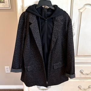 Liverpool Los Angeles Removable Hood Blazer (Large) Leopard Print